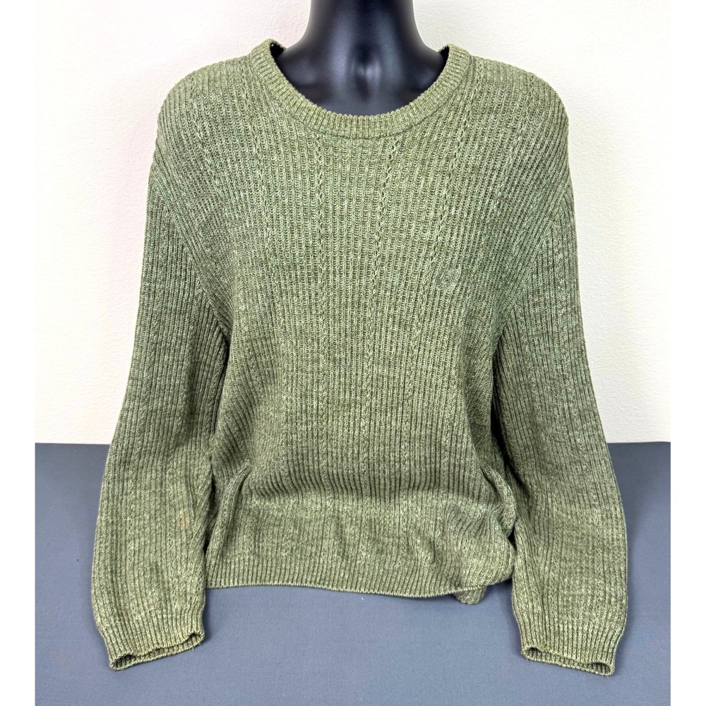 Chaps Men's Crew Neck Long Sleeve Pullover Cotton Knit Sweater Green Large